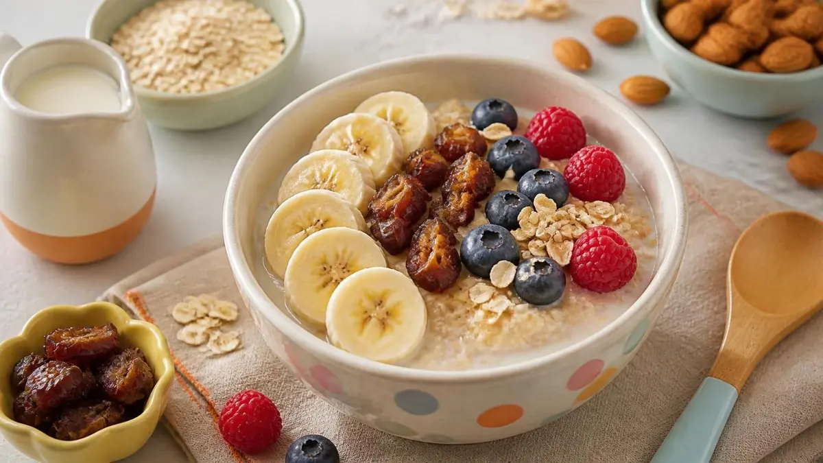 Almond Milk Date Oatmeal Bowl For Kids